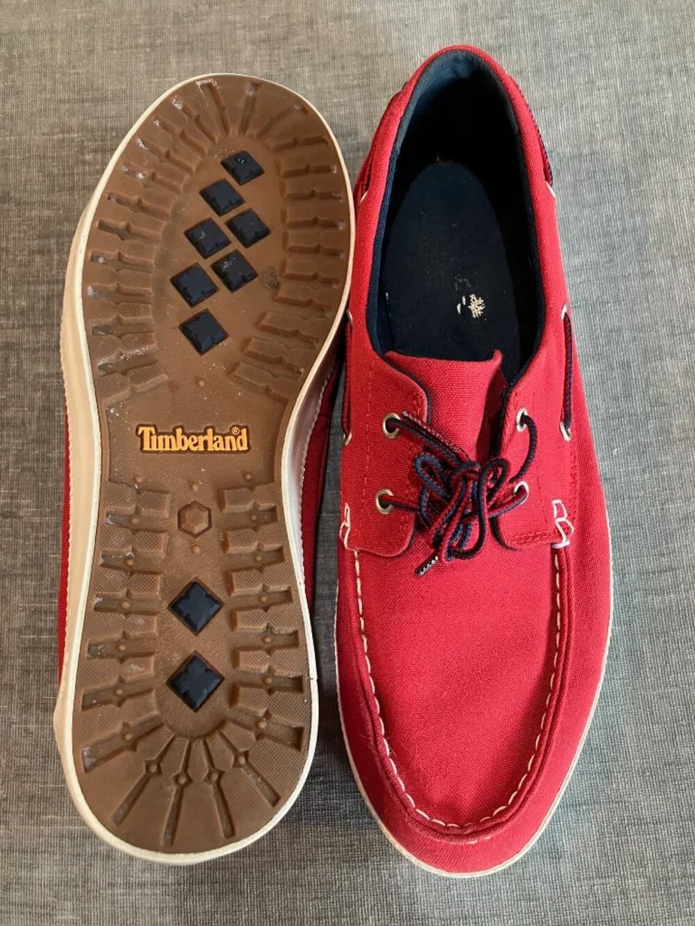Timberland Mens 10.5 Red Canvas Boat Shoes Deck Loafers 1973 Preppy Nautical